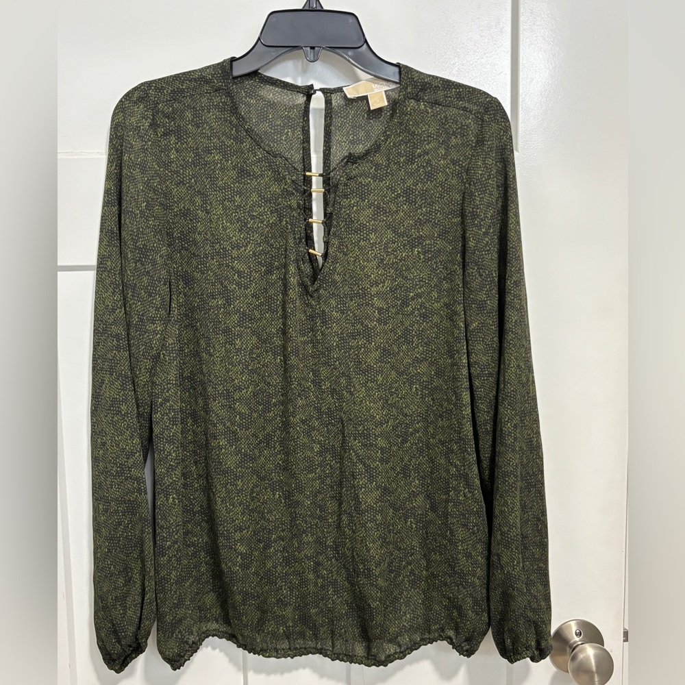 Michael Kors Green/Black Long Sleeve Blouse